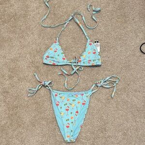 Dippin' Daisy's Light Aqua Bikini Top with Navy Logo